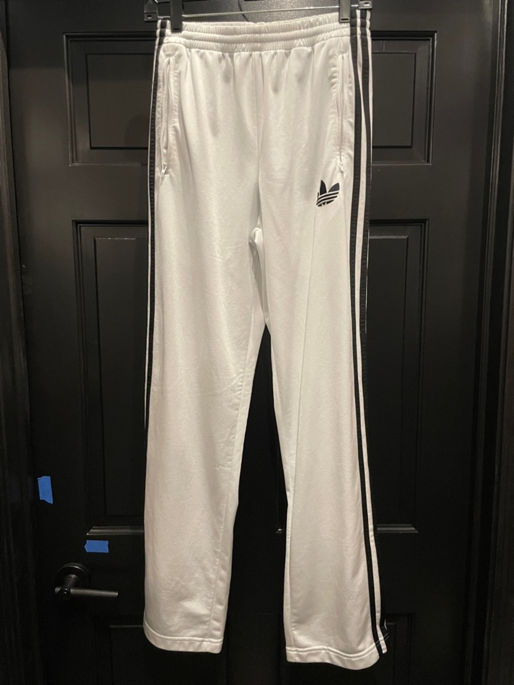 adidas White Track Pants with Black Stripes